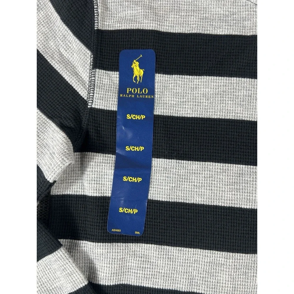 Polo Ralph Lauren Waffle Knit Size SMALL  T Shirt Black Gray Crew Neck